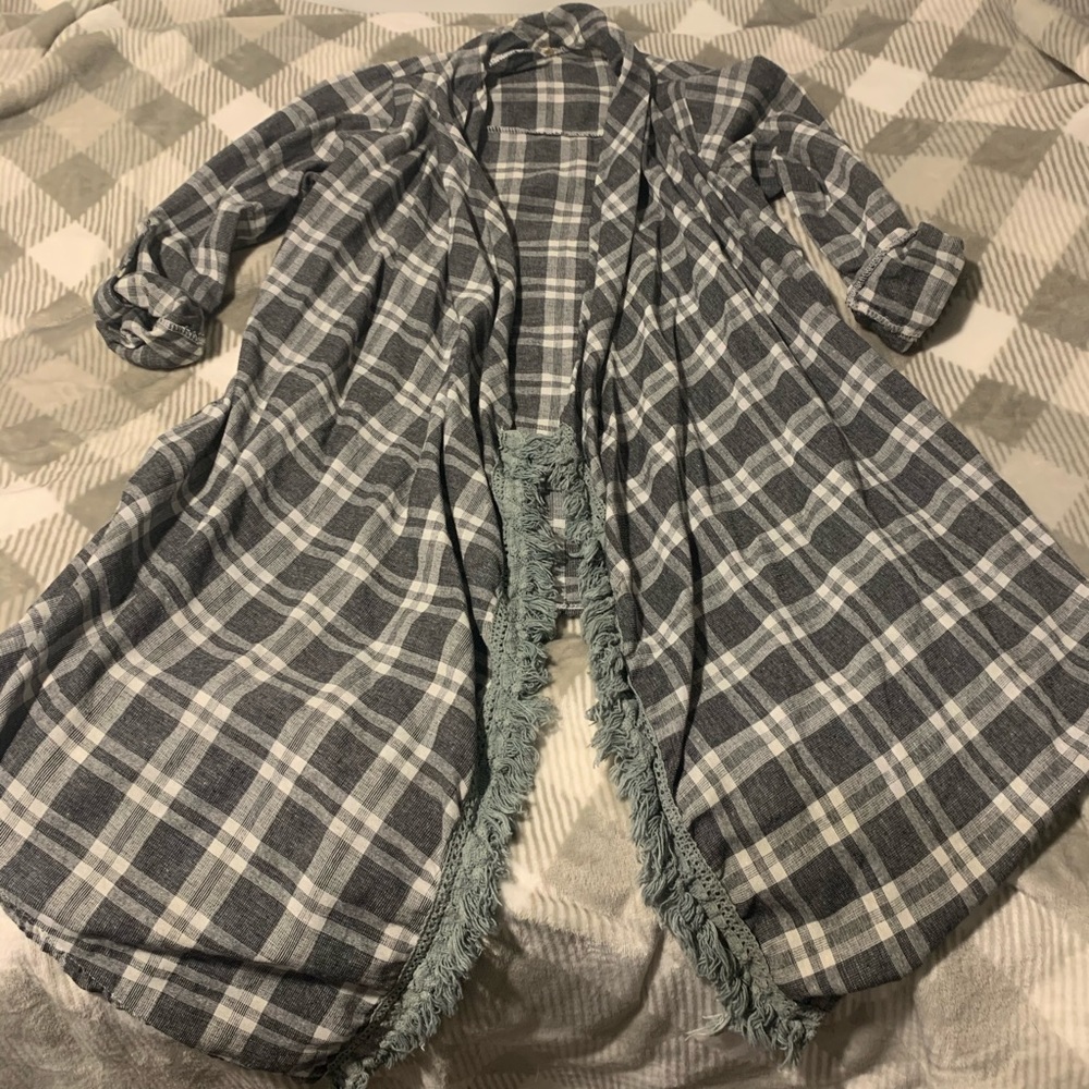 Plaid high-low cardigan